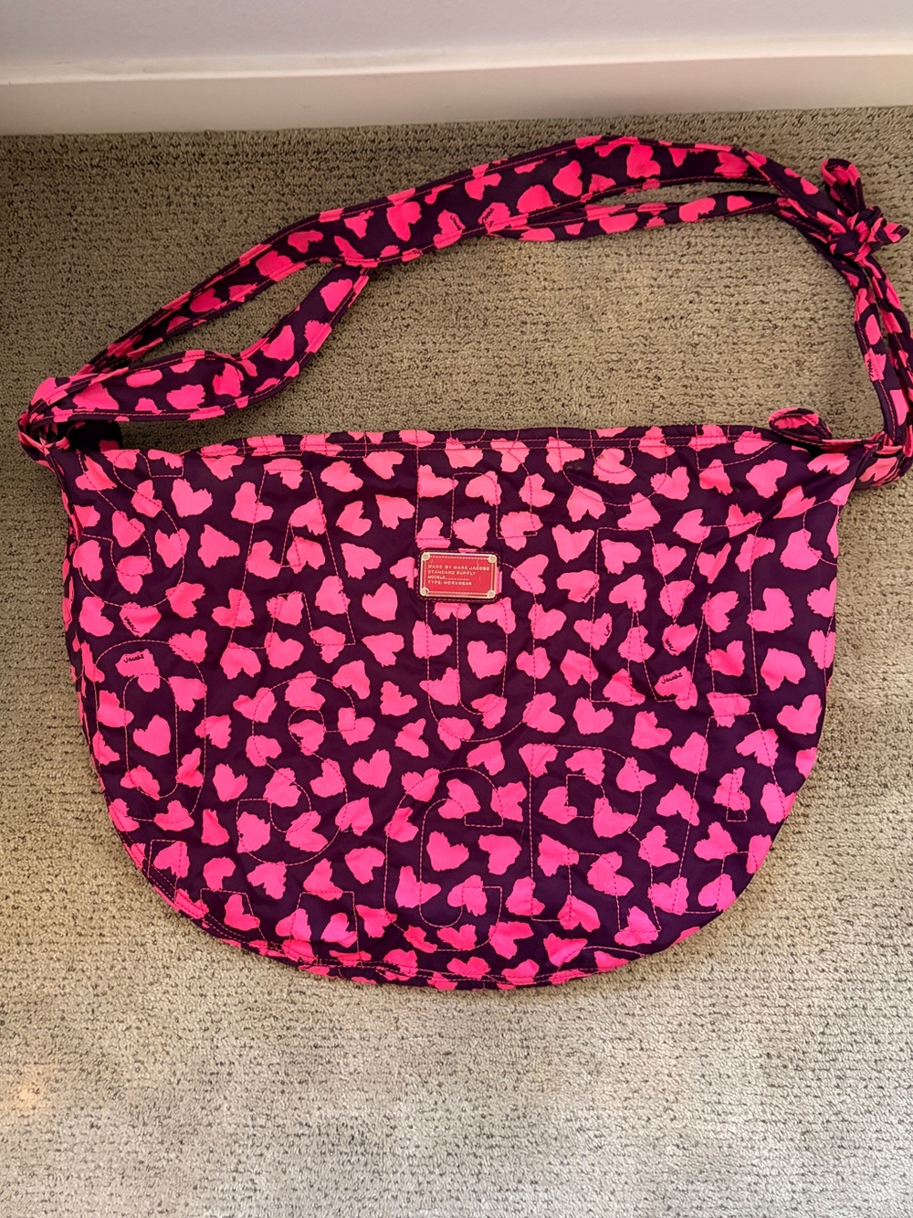 Marc by Marc Jacobs Pink and Magenta Heart-Print Quilted Shoulder Bag